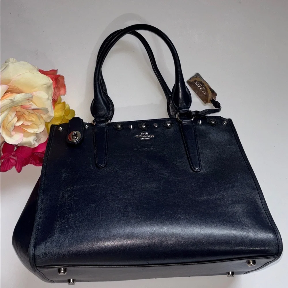 Coach Crosby Carryall with Floral Rivets in navy leather Coach NAVY BLUE LEATHER
